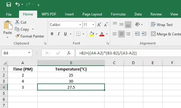 Linear Interpulation in Excel - Step-by-Step Guide with Examples 4 Executing the Formula Image